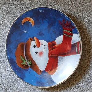 Signed Elaine Thompson Snowman Platter